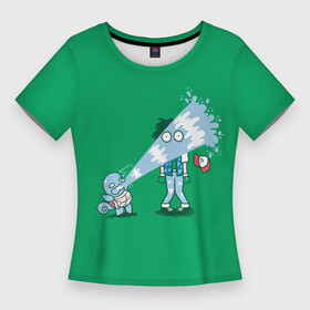 Женская футболка 3D Slim с принтом Неугомонный Сквиртл в Новосибирске,  |  | anime | pokemon | poket monster | poketmon | squirtle | аниме | анимэ | карманные монстры | покемон | сквиртл
