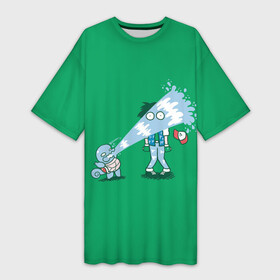 Платье-футболка 3D с принтом Неугомонный Сквиртл в Новосибирске,  |  | anime | pokemon | poket monster | poketmon | squirtle | аниме | анимэ | карманные монстры | покемон | сквиртл