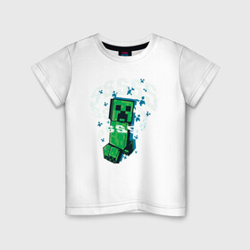 Детская футболка хлопок с принтом Крипер | Creeper | Minecraft в Новосибирске, 100% хлопок | круглый вырез горловины, полуприлегающий силуэт, длина до линии бедер | creeper | minecraft | sss | выживай | зеленый | исследуй | крип | крипер | майнкрафт | меч | создавай