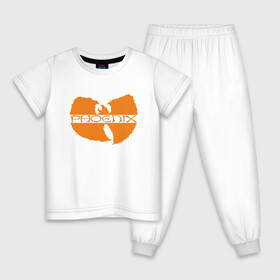 Детская пижама хлопок с принтом Phoenix Wu-Tang в Новосибирске, 100% хлопок |  брюки и футболка прямого кроя, без карманов, на брюках мягкая резинка на поясе и по низу штанин
 | Тематика изображения на принте: basketball | hip hop | mvp | nba | phoenix | rap | sport | streetball | suns | wu tang | wu tang clan | аризона | баскетбол | игра | крис пол | мяч | нба | рэп | санс | спорт | стритбол | тренер | финикс | хип хоп | чемпион