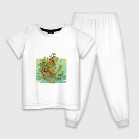 Детская пижама хлопок с принтом Озёрный робот в Новосибирске, 100% хлопок |  брюки и футболка прямого кроя, без карманов, на брюках мягкая резинка на поясе и по низу штанин
 | Тематика изображения на принте: арт | киборг | кувшинка | кувшинки | озеро | планета | природа | птица | рисунок | робот | цветок | цветы
