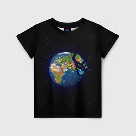 Детская футболка 3D с принтом Разрушение земли! в Новосибирске, 100% гипоаллергенный полиэфир | прямой крой, круглый вырез горловины, длина до линии бедер, чуть спущенное плечо, ткань немного тянется | art | pixel | pixelart | звезды | земля | земля в космосе | космос | пиксели | пиксель | пиксельарт | разрушение земли