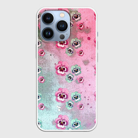 Чехол для iPhone 13 Pro с принтом Акварельный камуфляж с цветами в Новосибирске,  |  | акварель | акварельный | анютины глазки | градиент | женственный | камуфляж | разводы | разноцветный | фиалки | цветочки | цветочный | цветы