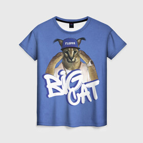 Женская футболка 3D с принтом Big Cat Floppa в Новосибирске, 100% полиэфир ( синтетическое хлопкоподобное полотно) | прямой крой, круглый вырез горловины, длина до линии бедер | Тематика изображения на принте: flopa | floppa | большой | каракал | кот мем | мем с котом | русский кот | флопа | флоппа | шлёпа