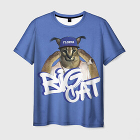 Мужская футболка 3D с принтом Big Cat Floppa в Новосибирске, 100% полиэфир | прямой крой, круглый вырез горловины, длина до линии бедер | Тематика изображения на принте: flopa | floppa | большой | каракал | кот мем | мем с котом | русский кот | флопа | флоппа | шлёпа