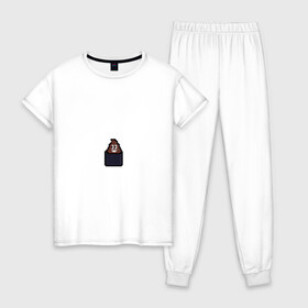 Женская пижама хлопок с принтом Смешная какашка в Новосибирске, 100% хлопок | брюки и футболка прямого кроя, без карманов, на брюках мягкая резинка на поясе и по низу штанин | art | pixel | pixelart | милаха | пиксели | пиксель | пиксельарт