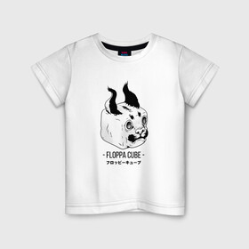 Детская футболка хлопок с принтом Floppa Cube в Новосибирске, 100% хлопок | круглый вырез горловины, полуприлегающий силуэт, длина до линии бедер | flopa | floppa | каракал | кот мем | мем с котом | русский кот | шлёпа