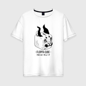 Женская футболка хлопок Oversize с принтом Floppa Cube в Новосибирске, 100% хлопок | свободный крой, круглый ворот, спущенный рукав, длина до линии бедер
 | flopa | floppa | каракал | кот мем | мем с котом | русский кот | шлёпа