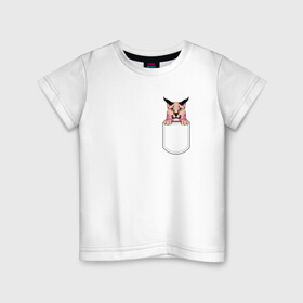 Детская футболка хлопок с принтом Шлёпа в кармане в Новосибирске, 100% хлопок | круглый вырез горловины, полуприлегающий силуэт, длина до линии бедер | flopa | floppa | каракал | кот мем | мем с котом | русский кот | шлёпа