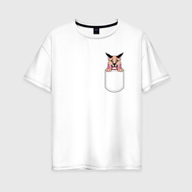 Женская футболка хлопок Oversize с принтом Шлёпа в кармане в Новосибирске, 100% хлопок | свободный крой, круглый ворот, спущенный рукав, длина до линии бедер
 | flopa | floppa | каракал | кот мем | мем с котом | русский кот | шлёпа