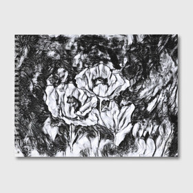 Альбом для рисования с принтом Черно-белый узор. Маки. в Новосибирске, 100% бумага
 | матовая бумага, плотность 200 мг. | Тематика изображения на принте: абстрактные цветы | маки | модный | рисунок | современный | цветочный фон | цветы | черно белый