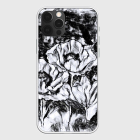 Чехол для iPhone 12 Pro с принтом Черно-белый узор. Маки. в Новосибирске, силикон | область печати: задняя сторона чехла, без боковых панелей | абстрактные цветы | маки | модный | рисунок | современный | цветочный фон | цветы | черно белый