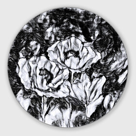 Коврик для мышки круглый с принтом Черно-белый узор. Маки. в Новосибирске, резина и полиэстер | круглая форма, изображение наносится на всю лицевую часть | абстрактные цветы | маки | модный | рисунок | современный | цветочный фон | цветы | черно белый