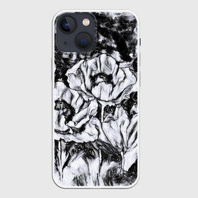 Чехол для iPhone 13 mini с принтом Черно белый узор. Маки. в Новосибирске,  |  | абстрактные цветы | маки | модный | рисунок | современный | цветочный фон | цветы | черно белый