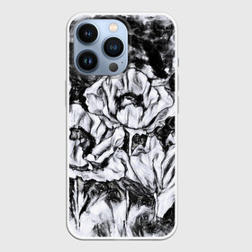 Чехол для iPhone 13 Pro с принтом Черно белый узор. Маки. в Новосибирске,  |  | абстрактные цветы | маки | модный | рисунок | современный | цветочный фон | цветы | черно белый
