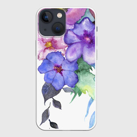 Чехол для iPhone 13 mini с принтом Акварель цветы в Новосибирске,  |  | flowers | акварель | букет | синий | цветы