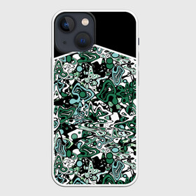 Чехол для iPhone 13 mini с принтом Черно зеленые каракули в Новосибирске,  |  | абстрактный | каракули | креативный | мазня | разводы | черный и зеленый