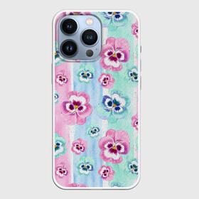 Чехол для iPhone 13 Pro с принтом Акварельные фиалки в Новосибирске,  |  | Тематика изображения на принте: акварель | акварельный | девушкам | детям | нежный | разноцветный | фиалки | цветочки | цветочный | цветы