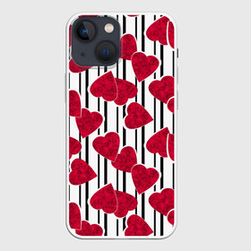 Чехол для iPhone 13 mini с принтом Полосатый узор сердце в Новосибирске,  |  | детский | красный | красный и черный | любовь | мраморное сердце | полосатый узор | полосы | сердце | черные полосы