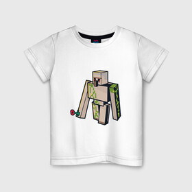 Детская футболка хлопок с принтом Железный голем Майнкрафт в Новосибирске, 100% хлопок | круглый вырез горловины, полуприлегающий силуэт, длина до линии бедер | iron golem | maincraft | mob | pixel | unit | голем | железный голем | железо | из майнкрафта | маинкрафт | майнкрафт | моб | персонаж | песок | песчанный голем | пиксели