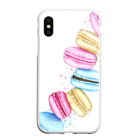 Чехол для iPhone XS Max матовый с принтом Macarons. Нежный десерт в Новосибирске, Силикон | Область печати: задняя сторона чехла, без боковых панелей | акварель | акварельные | десерт | десерты | макаронс | макаруны | пирожное | пирожные | разноцветные | сладости