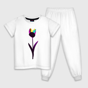 Детская пижама хлопок с принтом Рождённая сиять в Новосибирске, 100% хлопок |  брюки и футболка прямого кроя, без карманов, на брюках мягкая резинка на поясе и по низу штанин
 | born to shine | bright flower | crystal | flower | neon tulip | rgb | tulip | красивый цветок | кристалл | нежная | неон | неоновый тюльпан | природа | рожденная сиять | сияние | тюльпан | цветок | цветочек | цветы | яркий цветок