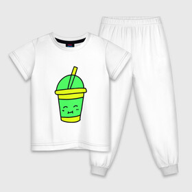 Детская пижама хлопок с принтом Кофейно молочный Коктейль в Новосибирске, 100% хлопок |  брюки и футболка прямого кроя, без карманов, на брюках мягкая резинка на поясе и по низу штанин
 | коктейль | минимализм. | молодежный | настроение | позитив | рисунок | смайлик