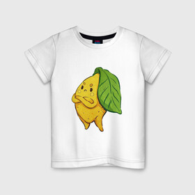Детская футболка хлопок с принтом Недовольный лимон в Новосибирске, 100% хлопок | круглый вырез горловины, полуприлегающий силуэт, длина до линии бедер | арт | лимон | мило | милота | недовольный | рисунок | свежие фрукты | свежий продукт | свежий фрукт | фрукт | фрукты | цитрус