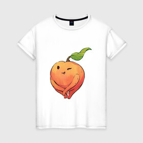 Женская футболка хлопок с принтом Милая персик в Новосибирске, 100% хлопок | прямой крой, круглый вырез горловины, длина до линии бедер, слегка спущенное плечо | арт | мило | милота | персик | рисунок | свежие фрукты | свежий персик | свежий продукт | свежий фрукт | фрукт | фрукты