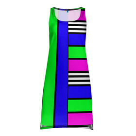 Платье-майка 3D с принтом Полосатый яркий летний узор  в Новосибирске, 100% полиэстер | полуприлегающий силуэт, широкие бретели, круглый вырез горловины, удлиненный подол сзади. | ассиметричный | детский | зеленый | малиновый | модный | молодежный | синий | современный | универсальный | яркий узор