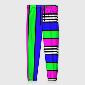 Женские брюки 3D с принтом Полосатый яркий летний узор  в Новосибирске, полиэстер 100% | прямой крой, два кармана без застежек по бокам, с мягкой трикотажной резинкой на поясе и по низу штанин. В поясе для дополнительного комфорта — широкие завязки | ассиметричный | детский | зеленый | малиновый | модный | молодежный | синий | современный | универсальный | яркий узор