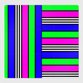 Магнитный плакат 3Х3 с принтом Полосатый яркий летний узор  в Новосибирске, Полимерный материал с магнитным слоем | 9 деталей размером 9*9 см | ассиметричный | детский | зеленый | малиновый | модный | молодежный | синий | современный | универсальный | яркий узор
