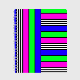 Тетрадь с принтом Полосатый яркий летний узор  в Новосибирске, 100% бумага | 48 листов, плотность листов — 60 г/м2, плотность картонной обложки — 250 г/м2. Листы скреплены сбоку удобной пружинной спиралью. Уголки страниц и обложки скругленные. Цвет линий — светло-серый
 | ассиметричный | детский | зеленый | малиновый | модный | молодежный | синий | современный | универсальный | яркий узор
