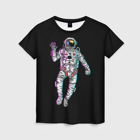 Женская футболка 3D с принтом Космонавт в Новосибирске, 100% полиэфир ( синтетическое хлопкоподобное полотно) | прямой крой, круглый вырез горловины, длина до линии бедер | астронавт | исследователь | космонавт | космос | путешественник | рисунок