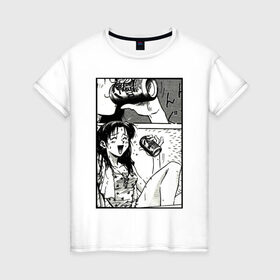 Женская футболка хлопок с принтом Девушка из манги в Новосибирске, 100% хлопок | прямой крой, круглый вырез горловины, длина до линии бедер, слегка спущенное плечо | аниме | девушка из манги | девушки из аниме | евангелион | манга | мисато | тян