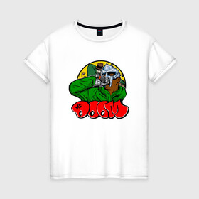 Женская футболка хлопок с принтом Doom Rappin в Новосибирске, 100% хлопок | прямой крой, круглый вырез горловины, длина до линии бедер, слегка спущенное плечо | black | doom | hip hop | mf doom | music | old school | rap | граффити | диджей | кассета | маска | музыка | олдскул | рэп | рэпер | хип хоп