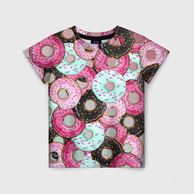 Детская футболка 3D с принтом Пончик в Новосибирске, 100% гипоаллергенный полиэфир | прямой крой, круглый вырез горловины, длина до линии бедер, чуть спущенное плечо, ткань немного тянется | пончик | пончики | пончики с глазурью | разноцветная глазурь | яркая посыпка
