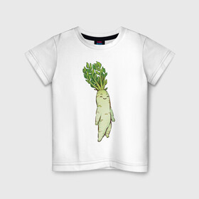 Детская футболка хлопок с принтом Милая редька в Новосибирске, 100% хлопок | круглый вырез горловины, полуприлегающий силуэт, длина до линии бедер | арт | зелень | мило | милота | овощ | овощи | редька | рисунок | свежие овощи | свежий овощ | свежий продукт
