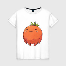 Женская футболка хлопок с принтом Большой томат в Новосибирске, 100% хлопок | прямой крой, круглый вырез горловины, длина до линии бедер, слегка спущенное плечо | арт | мило | милота | овощ | овощи | помидор | рисунок | свежие овощи | свежий овощ | свежий продукт | томат