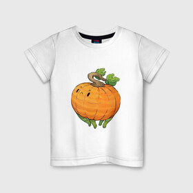 Детская футболка хлопок с принтом Недовольная тыква в Новосибирске, 100% хлопок | круглый вырез горловины, полуприлегающий силуэт, длина до линии бедер | арт | мило | милота | недовольная | недовольный | овощ | овощи | осень | рисунок | свежие овощи | свежий овощ | свежий продукт | тыква | хеллоуин