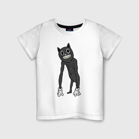 Детская футболка хлопок с принтом Cartoon Cat / Мультяшный кот в Новосибирске, 100% хлопок | круглый вырез горловины, полуприлегающий силуэт, длина до линии бедер | angry cat | cartoon cat | cat | crazy | horror | kitty | monster | siren head | sirenhead | безумный | злой кот | картун кет | картун кэт | котик | кошак | монстр | мультяшный кот | сирен хеад | сиреноголовый | улыбка | хоррор