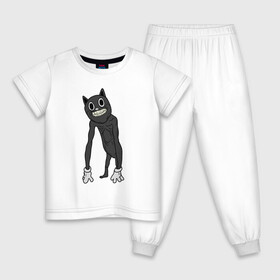 Детская пижама хлопок с принтом Cartoon Cat / Мультяшный кот в Новосибирске, 100% хлопок |  брюки и футболка прямого кроя, без карманов, на брюках мягкая резинка на поясе и по низу штанин
 | Тематика изображения на принте: angry cat | cartoon cat | cat | crazy | horror | kitty | monster | siren head | sirenhead | безумный | злой кот | картун кет | картун кэт | котик | кошак | монстр | мультяшный кот | сирен хеад | сиреноголовый | улыбка | хоррор