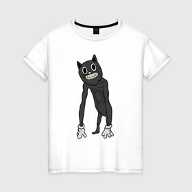 Женская футболка хлопок с принтом Cartoon Cat / Мультяшный кот в Новосибирске, 100% хлопок | прямой крой, круглый вырез горловины, длина до линии бедер, слегка спущенное плечо | angry cat | cartoon cat | cat | crazy | horror | kitty | monster | siren head | sirenhead | безумный | злой кот | картун кет | картун кэт | котик | кошак | монстр | мультяшный кот | сирен хеад | сиреноголовый | улыбка | хоррор