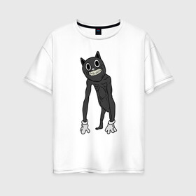Женская футболка хлопок Oversize с принтом Cartoon Cat / Мультяшный кот в Новосибирске, 100% хлопок | свободный крой, круглый ворот, спущенный рукав, длина до линии бедер
 | angry cat | cartoon cat | cat | crazy | horror | kitty | monster | siren head | sirenhead | безумный | злой кот | картун кет | картун кэт | котик | кошак | монстр | мультяшный кот | сирен хеад | сиреноголовый | улыбка | хоррор
