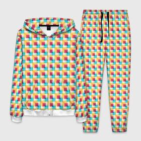 Мужской костюм 3D с принтом Красочные кубы в Новосибирске, 100% полиэстер | Манжеты и пояс оформлены тканевой резинкой, двухслойный капюшон со шнурком для регулировки, карманы спереди | квадраты | кубы | паттерн | пиксели | разноцветный