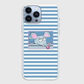 Чехол для iPhone 13 Pro Max с принтом Веселая Мышь в Новосибирске,  |  | Тематика изображения на принте: в горошек | веселый | детский | забавный | комбинированный | крыса | лоскуты | мышь | полосатый узор | полосы | синий