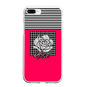 Чехол для iPhone 7Plus/8 Plus матовый с принтом Аппликация роза на клетчатом в Новосибирске, Силикон | Область печати: задняя сторона чехла, без боковых панелей | аппликация | детский | комбинированный | полосатый | пэчворк | роза | розовый | цветочный узор | черный и малиновый | яркий малиновый