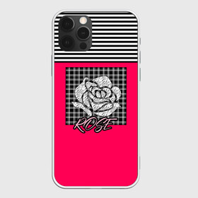 Чехол для iPhone 12 Pro Max с принтом Аппликация роза на клетчатом в Новосибирске, Силикон |  | Тематика изображения на принте: аппликация | детский | комбинированный | полосатый | пэчворк | роза | розовый | цветочный узор | черный и малиновый | яркий малиновый