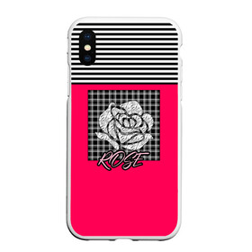 Чехол для iPhone XS Max матовый с принтом Аппликация роза на клетчатом в Новосибирске, Силикон | Область печати: задняя сторона чехла, без боковых панелей | аппликация | детский | комбинированный | полосатый | пэчворк | роза | розовый | цветочный узор | черный и малиновый | яркий малиновый