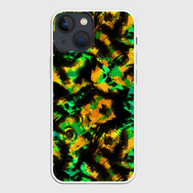 Чехол для iPhone 13 mini с принтом Абстрактный желто зеленый узор в Новосибирске,  |  | абстрактный | желтый | зеленый | камуфляж | мужской | популярный | размытый узор | современный | черный